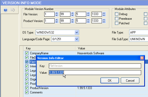 Open the StringFileInfo Value Editor