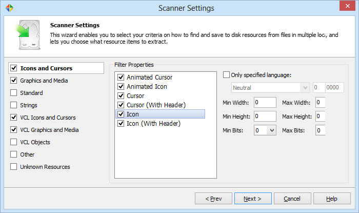 Resource scanner preferences