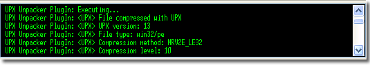 UPX Unpacker log window