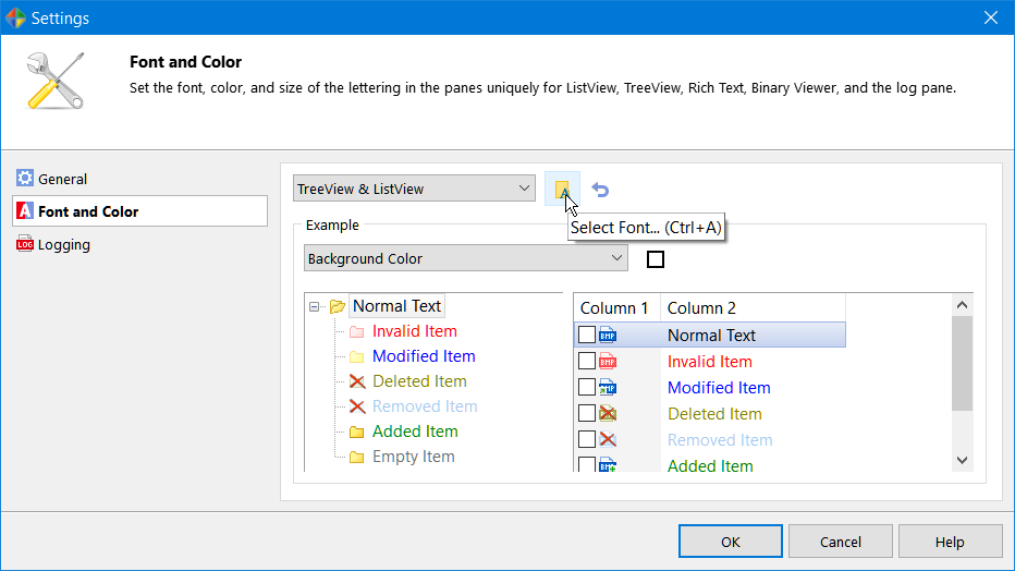 Customize dialog